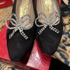 Vintage Musi Clear/Silver Rhinestone Bow Shaped Shoe Clips 1940's/1950's O/S